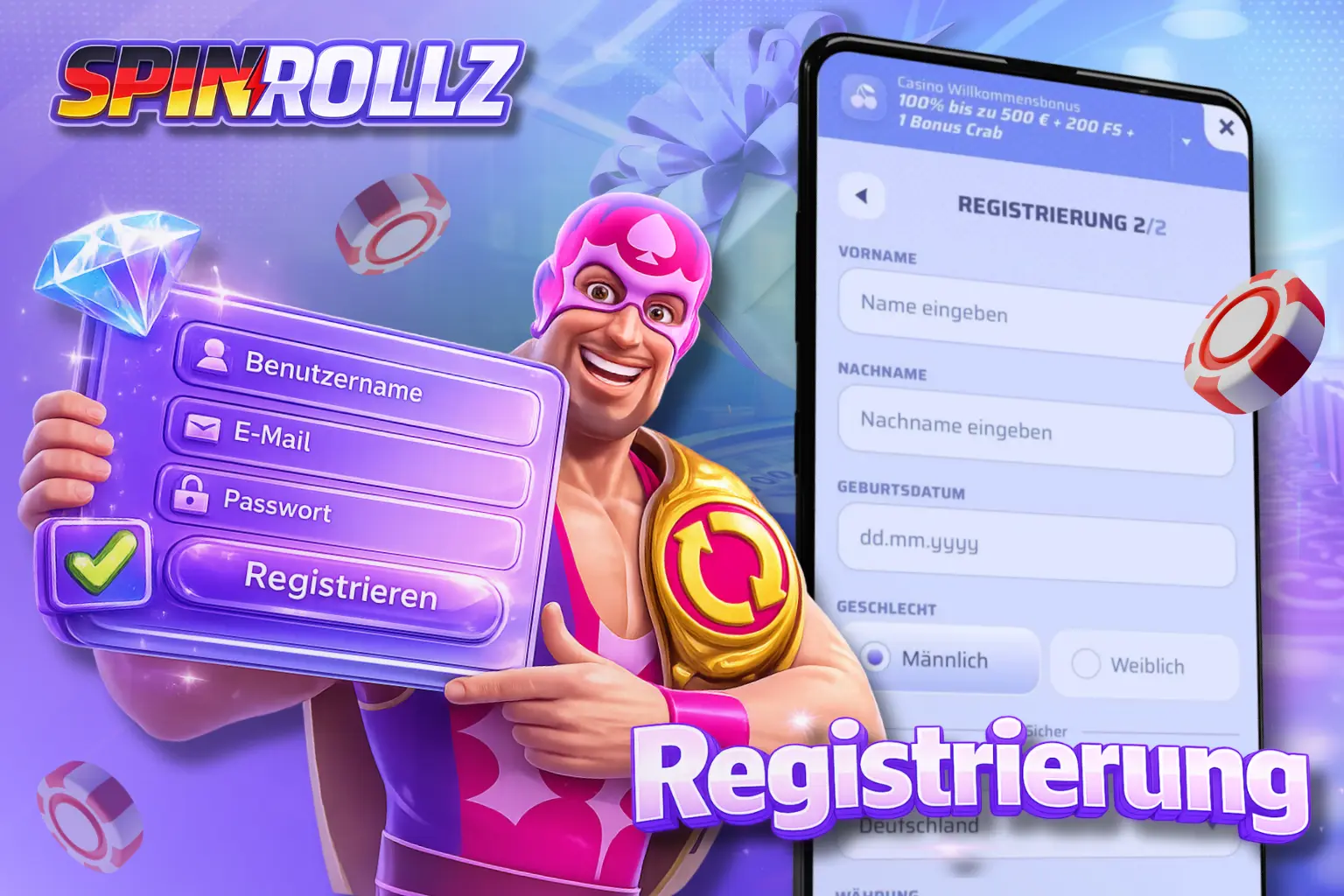 Die Registrierung bei Spinrollz dauert nur sehr wenig Zeit.